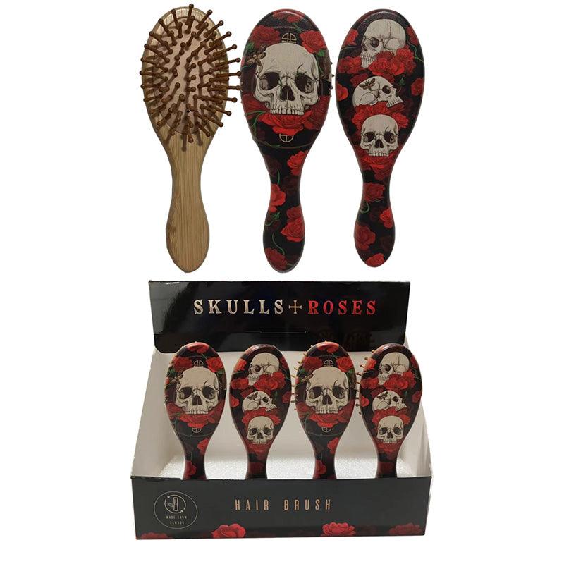 100% Bamboo Hair Brush - Skulls and Roses - DuvetDay.co.uk