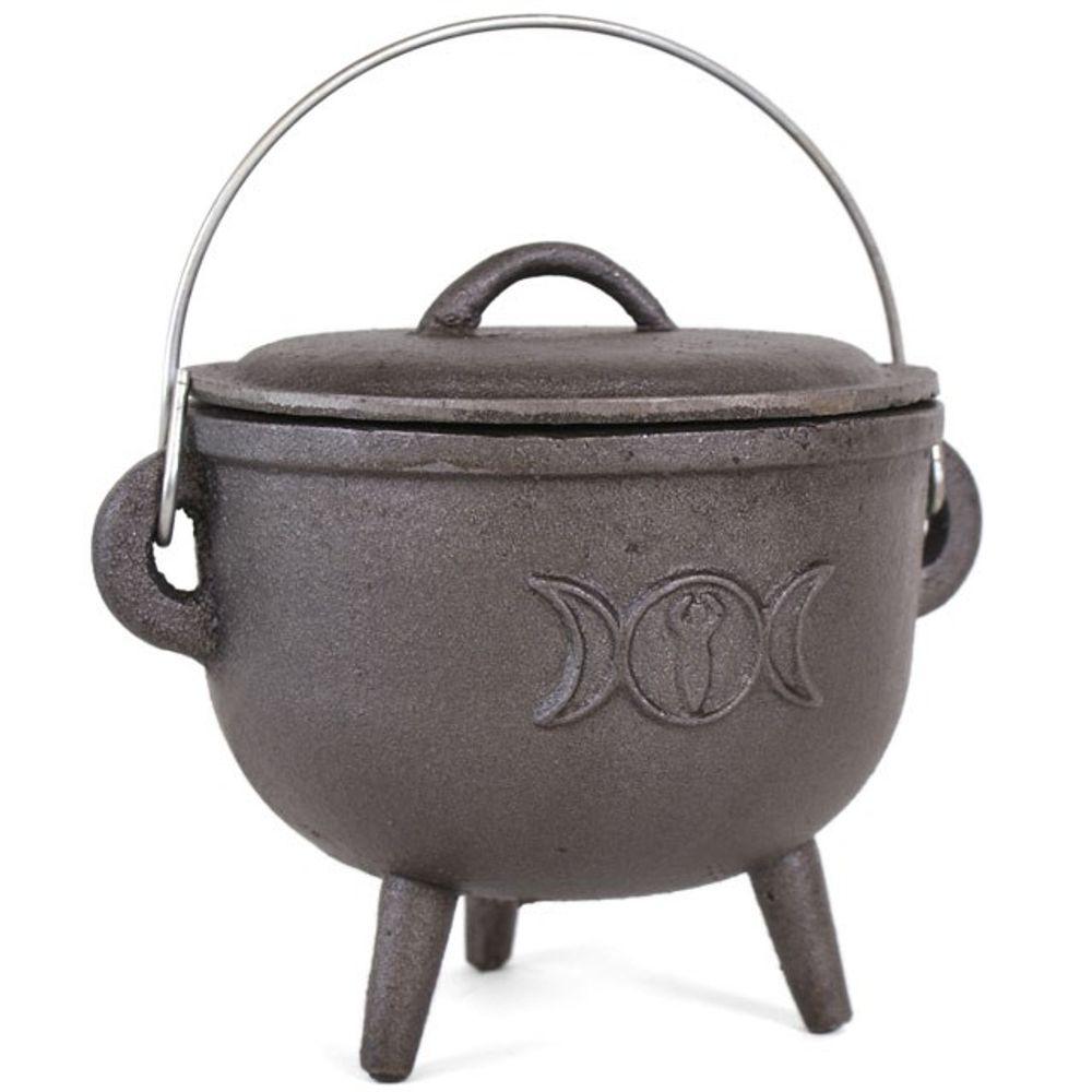 15cm Cast Iron Cauldron With Triple Moon - DuvetDay.co.uk