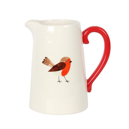 17cm Winter Robin Ceramic Flower Jug - DuvetDay.co.uk