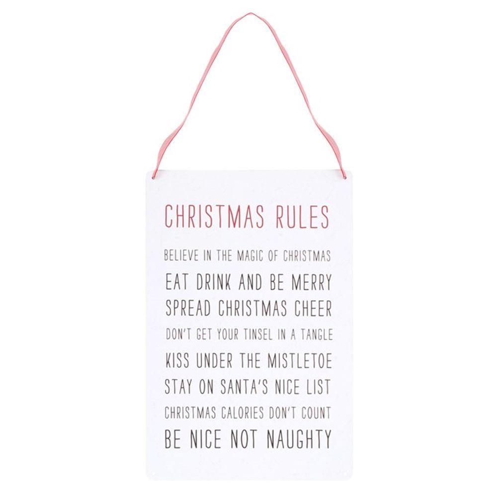 30cm Christmas Rules Metal Hanging Sign - DuvetDay.co.uk