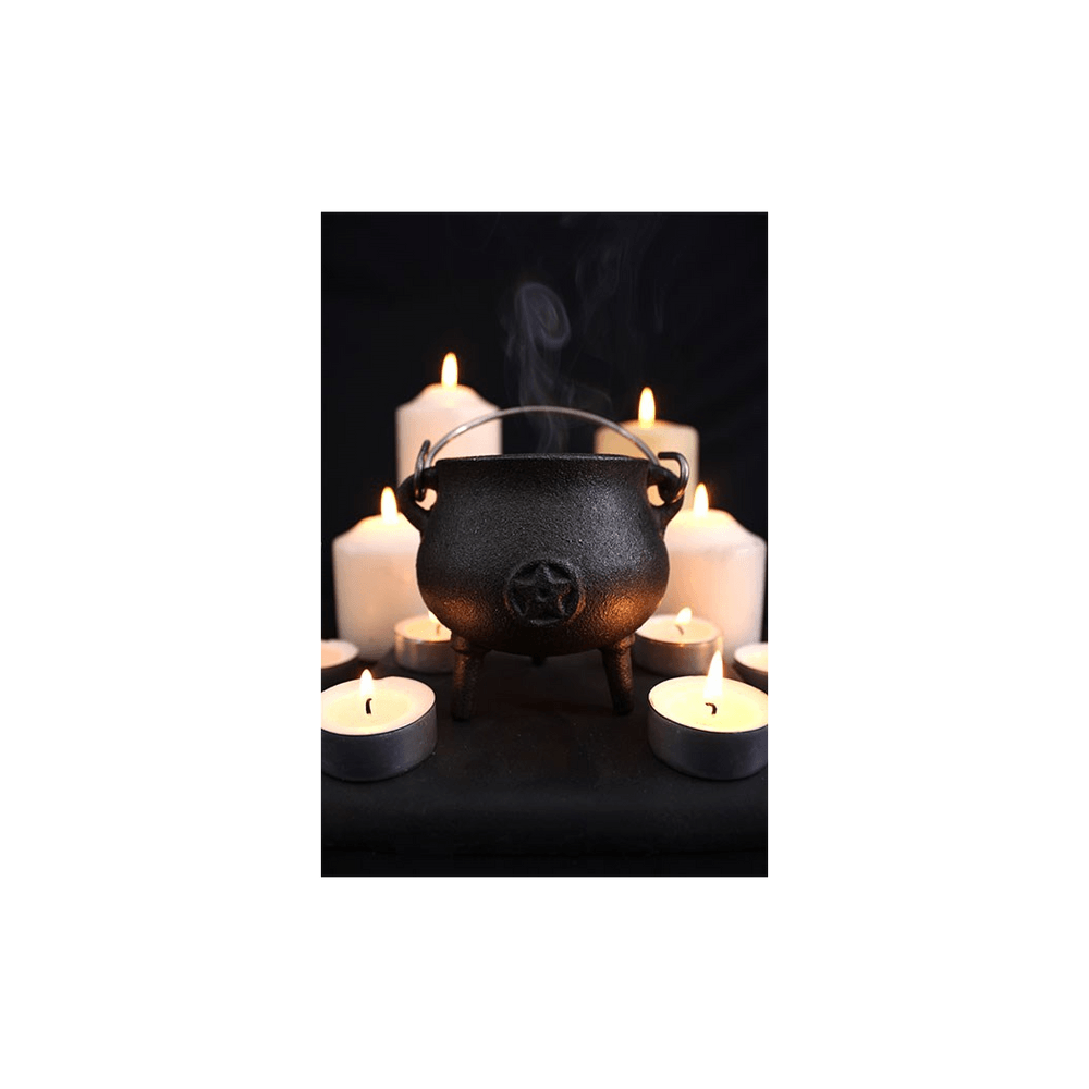 7cm Cast Iron Cauldron With Pentagram - DuvetDay.co.uk