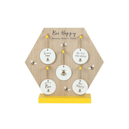 Bee Happy Ceramic Hanging Sign Display - DuvetDay.co.uk