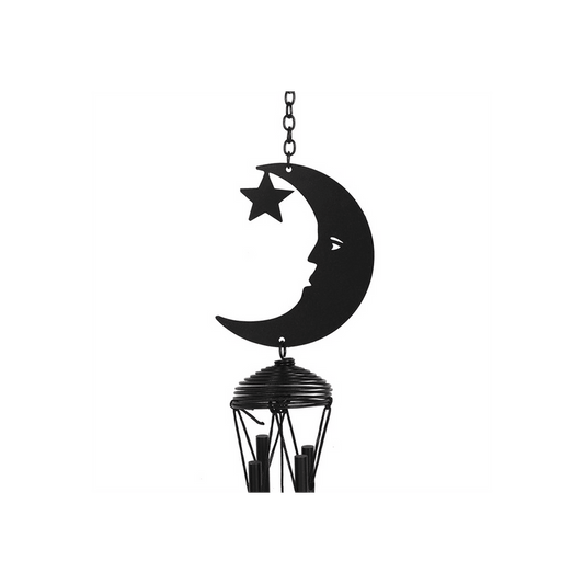 Black Crescent Moon Cutout Windchime - DuvetDay.co.uk