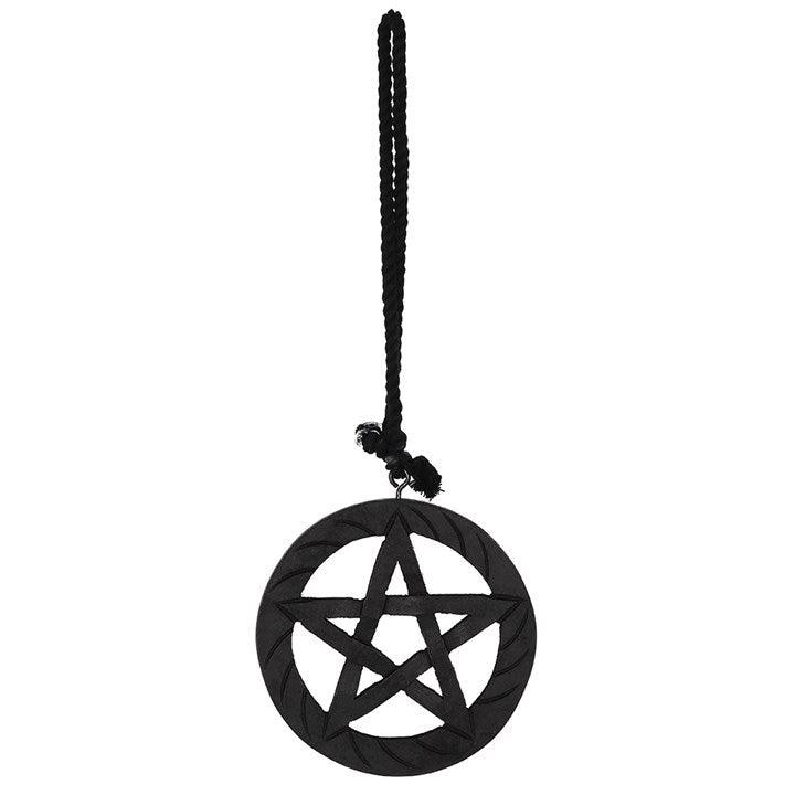 Black Wooden Hanging Pentagram - DuvetDay.co.uk
