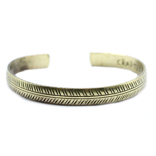 Brass Tibetan Bracelet - Slim Tribal Leaf - DuvetDay.co.uk
