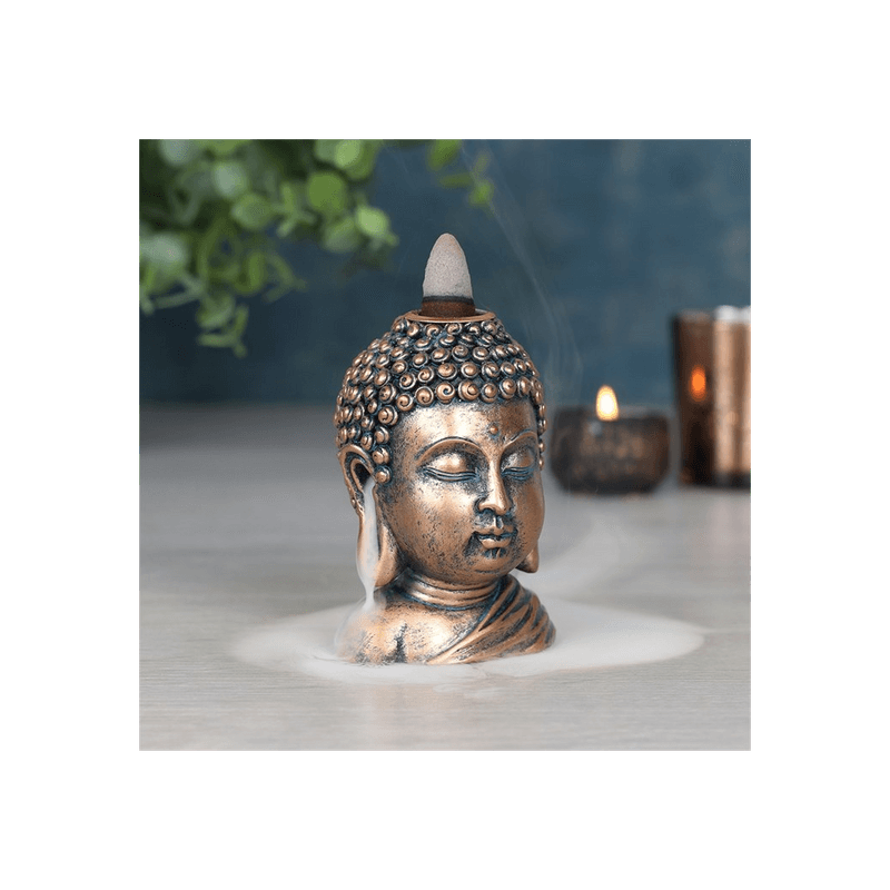 Bronze Buddha Head Backflow Incense Burner - DuvetDay.co.uk