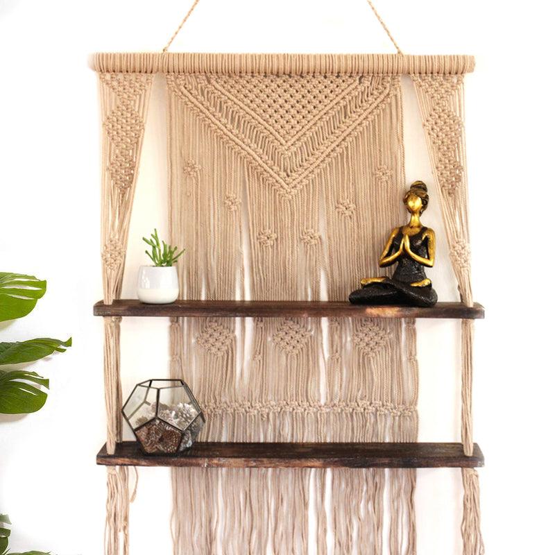 Brown Macrame Hanging Shelves - Brown - DuvetDay.co.uk