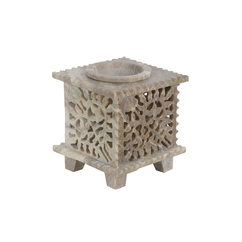 Carved Rose Soapstone Oil Burner - DuvetDay.co.uk