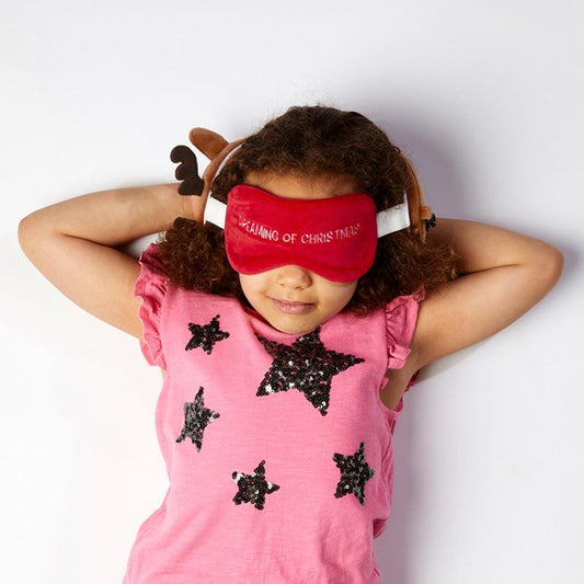 Christmas Reindeer Relaxeazzz Plush Round Travel Pillow & Eye Mask Set - DuvetDay.co.uk