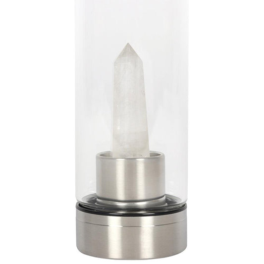 Clear Quartz Energising Glass Water Bottle - DuvetDay.co.uk
