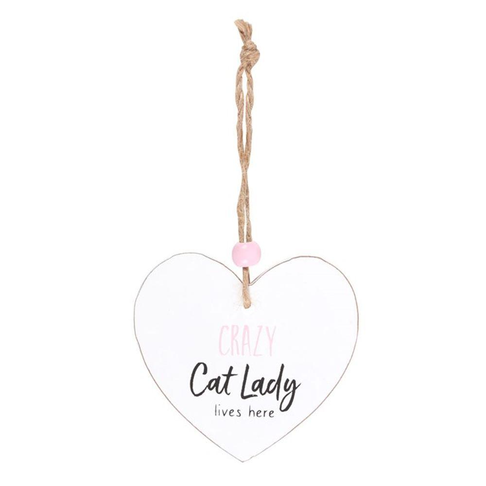 Crazy Cat Lady Hanging Heart Sentiment Sign - DuvetDay.co.uk
