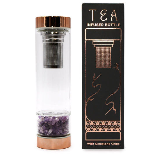 Crystal Glass Tea Infuser Bottle - Rose Gold - Amethyst - DuvetDay.co.uk