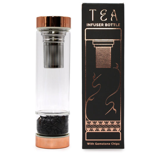 Crystal Glass Tea Infuser Bottle - Rose Gold - Onyx - DuvetDay.co.uk