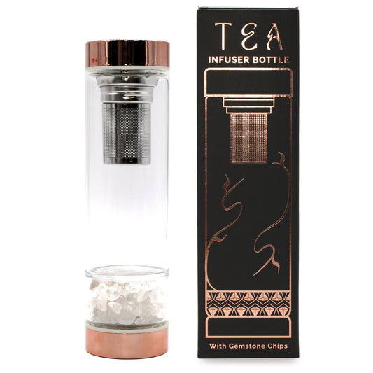 Crystal Glass Tea Infuser Bottle - Rose Gold - Rock Quartz - DuvetDay.co.uk