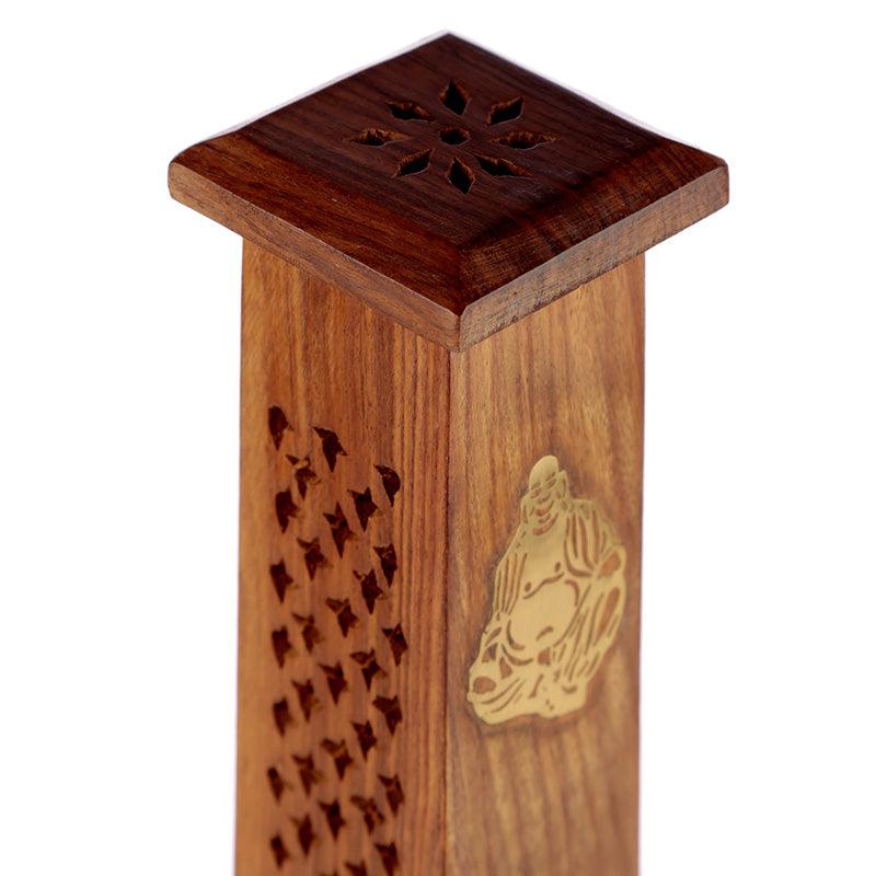Decorative Buddha Sheesham Wood Incense Burner Tower - DuvetDay.co.uk