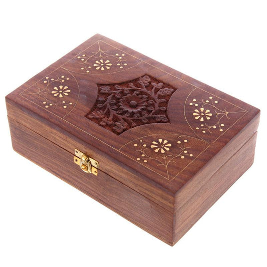 Decorative Sheesham Wood Floral Compartment Box Large - DuvetDay.co.uk