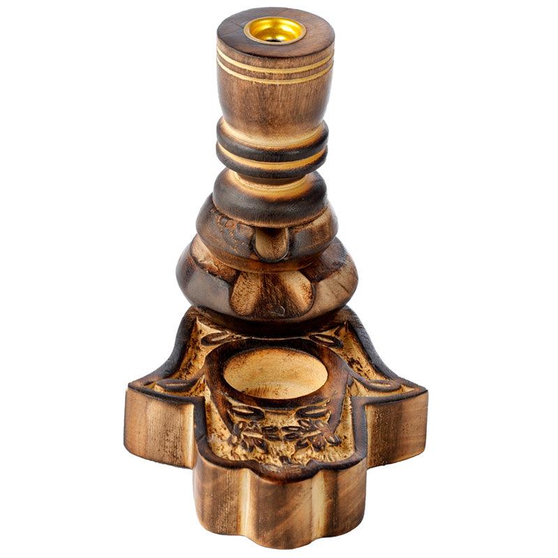 Garden Carved Mango Wood Backflow Incense Burner - Hamsa - DuvetDay.co.uk