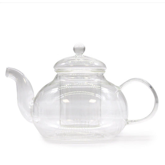 Glass Infuser Teapot - Round Pearl - 800ml - DuvetDay.co.uk
