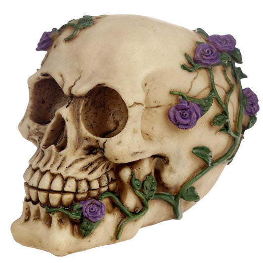 Gothic Skull Decoration with Purple Roses - DuvetDay.co.uk