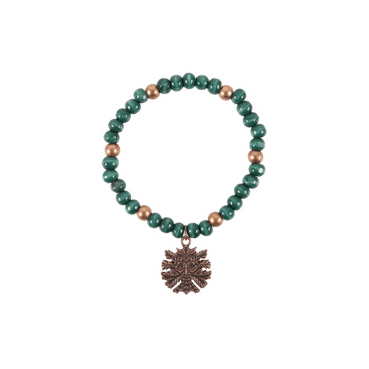 Green Man Wooden Charm Bracelet - DuvetDay.co.uk