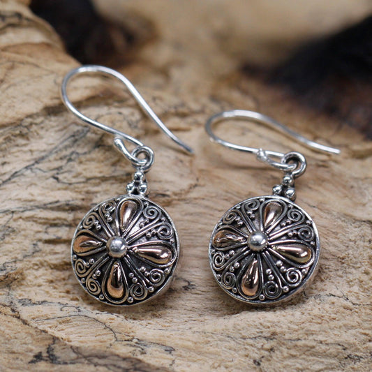 Handmade Bali Jewellery Silver & Gold Earring - Classic Round - DuvetDay.co.uk