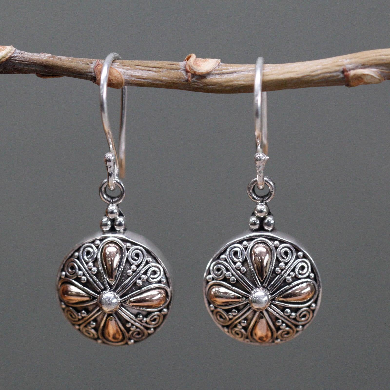 Handmade Bali Jewellery Silver & Gold Earring - Classic Round - DuvetDay.co.uk