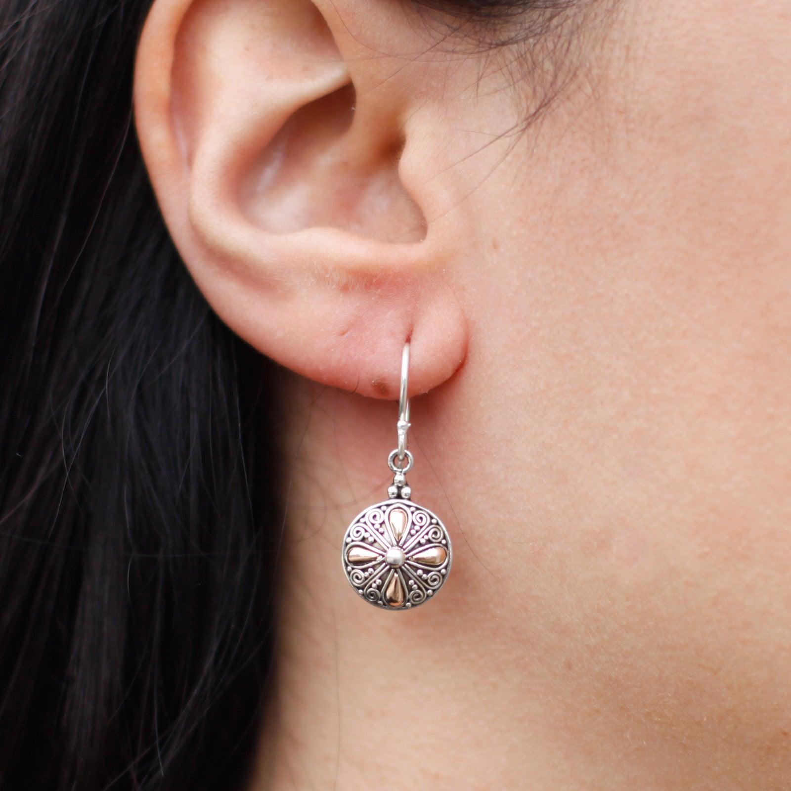 Handmade Bali Jewellery Silver & Gold Earring - Classic Round - DuvetDay.co.uk