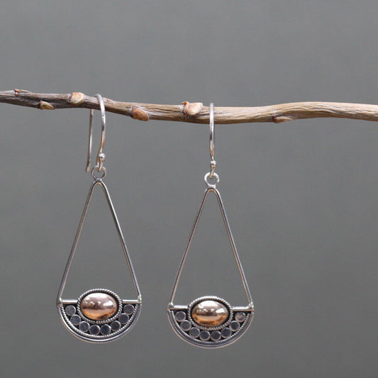 Handmade Bali Jewellery Silver & Gold Earring - Luna Balance - DuvetDay.co.uk