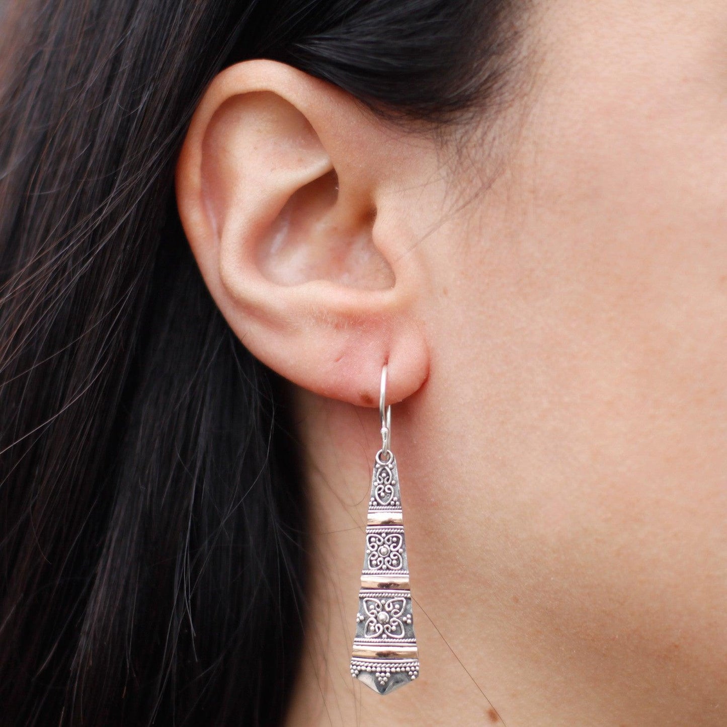 Handmade Bali Jewellery Silver & Gold Earring - Tribal Drops - DuvetDay.co.uk
