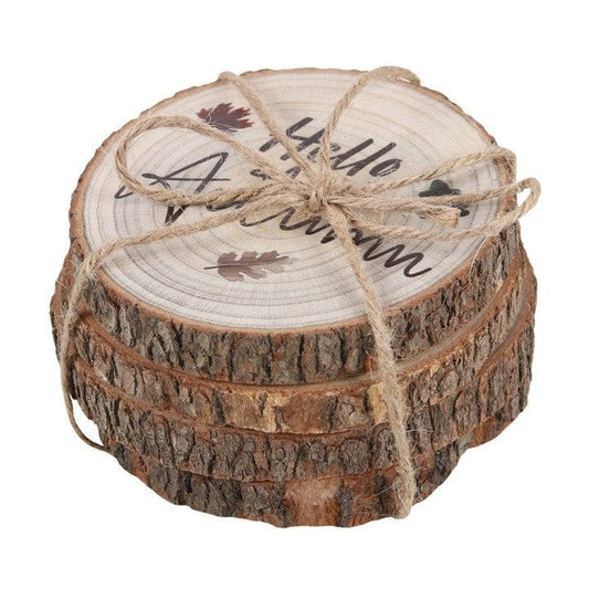 Hello Autumn Wood Slice Coaster Set - DuvetDay.co.uk