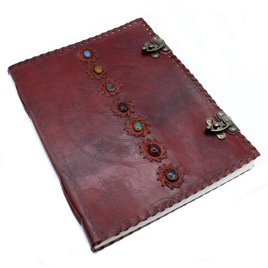 Huge 7 Chakra Leather Book - 10x13 (200 pages) - DuvetDay.co.uk