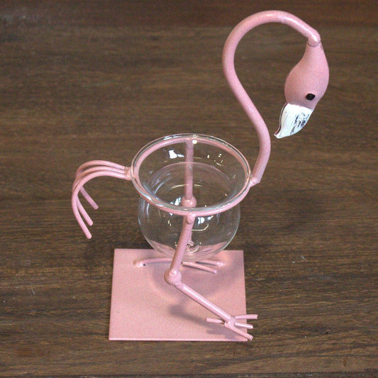 Hydroponic Home Decor - Pink Metal Flamingo Des 1 - DuvetDay.co.uk