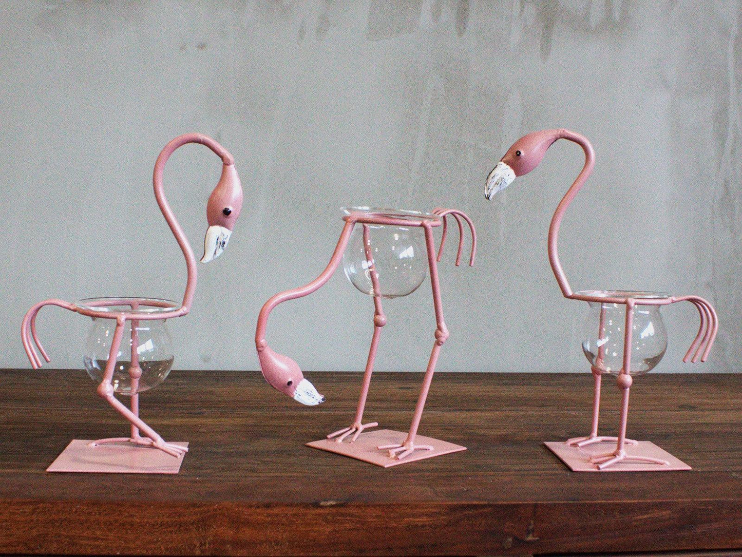 Hydroponic Home Decor - Pink Metal Flamingo Des 2 - DuvetDay.co.uk