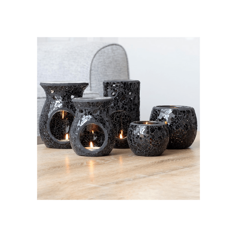 Large Black Crackle Glass Candle Holder - DuvetDay.co.uk