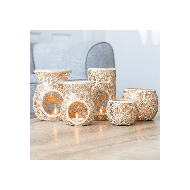 Large Gold Crackle Glass Oil Burner - DuvetDay.co.uk