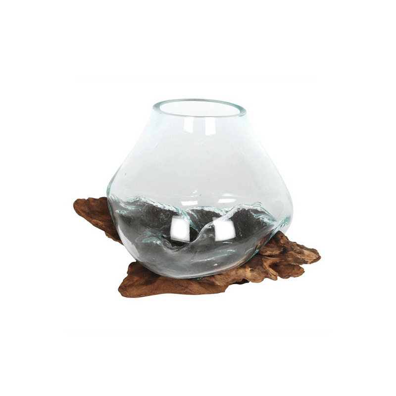 Large Molten Glass on Root Wood Stand - DuvetDay.co.uk