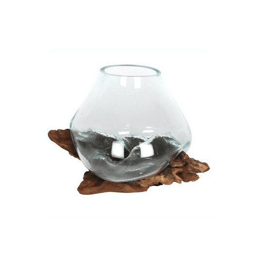 Large Molten Glass on Root Wood Stand - DuvetDay.co.uk