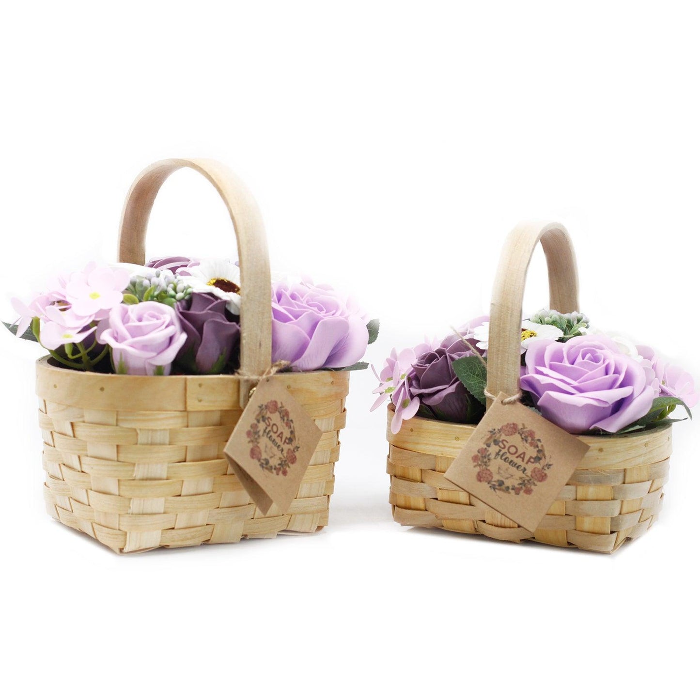 Medium Pink Bouquet in Wicker Basket - DuvetDay.co.uk