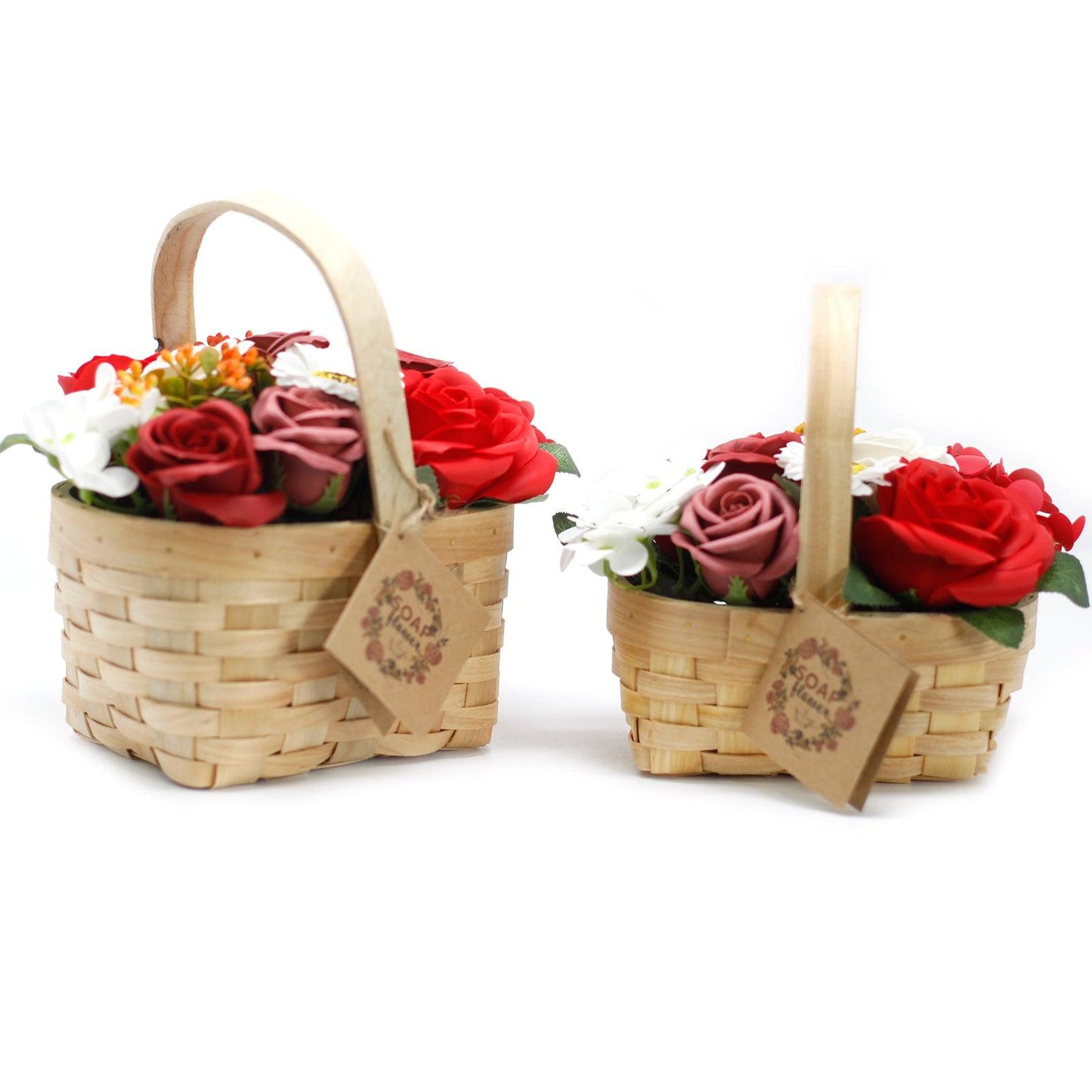 Medium Red Bouquet in Wicker Basket - DuvetDay.co.uk