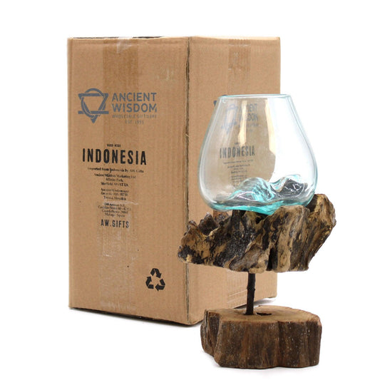 Molten Glass on Wood with Stand - Medium Bowl - DuvetDay.co.uk