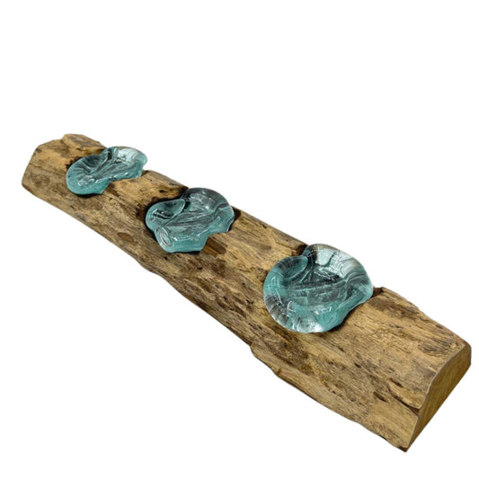 Molton Glass Flat Triple Candle Holder on Wood - DuvetDay.co.uk