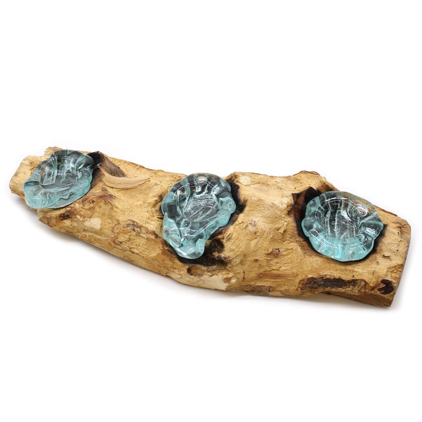 Molton Glass Flat Triple Candle Holder on Wood - DuvetDay.co.uk
