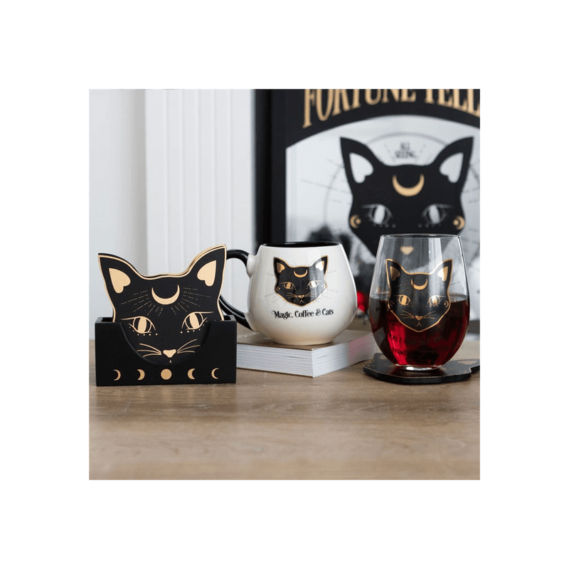 Mystic Mog Cat Face Coaster Set - DuvetDay.co.uk