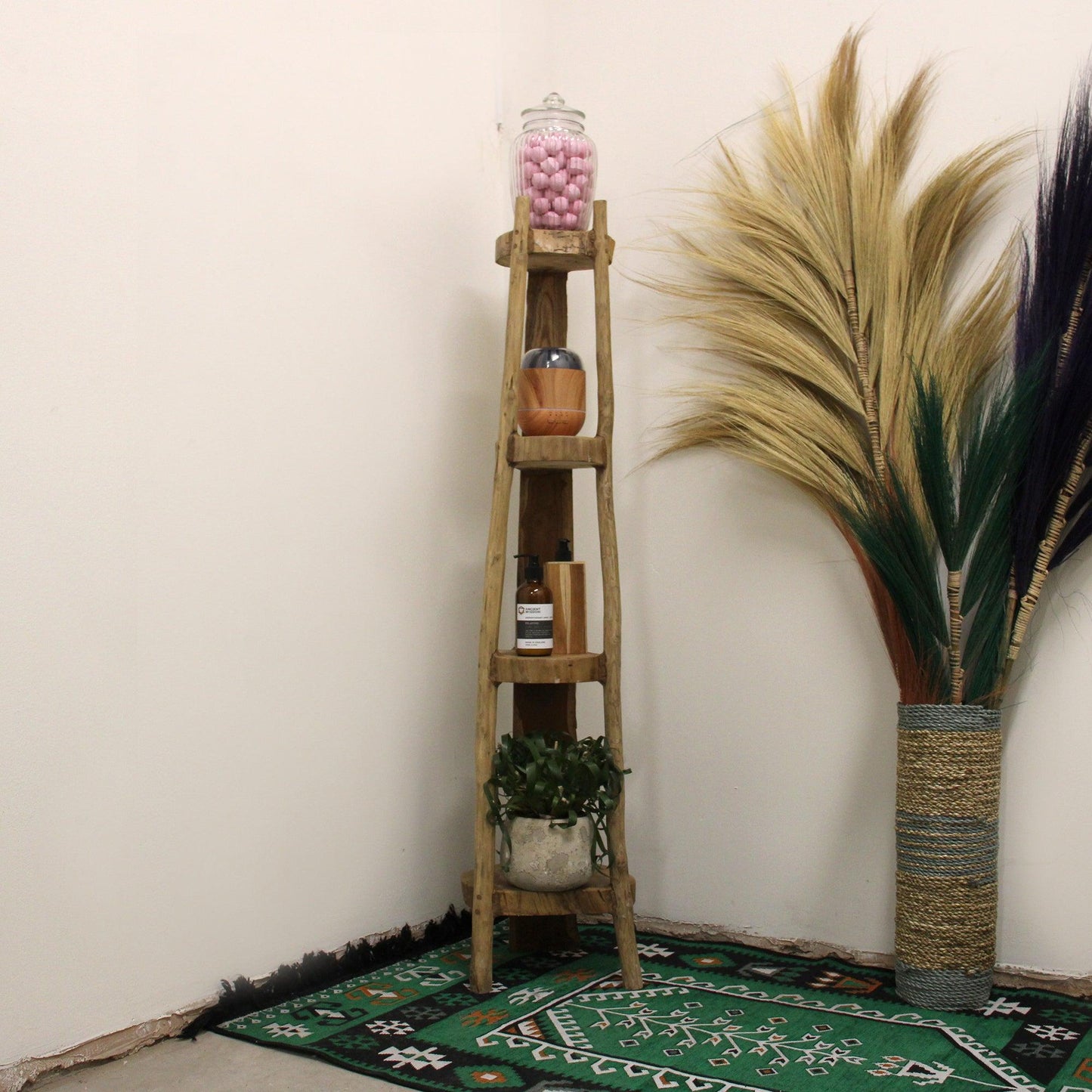 Natural Teak Corner Unit 4 Shelves - 135cm high - DuvetDay.co.uk