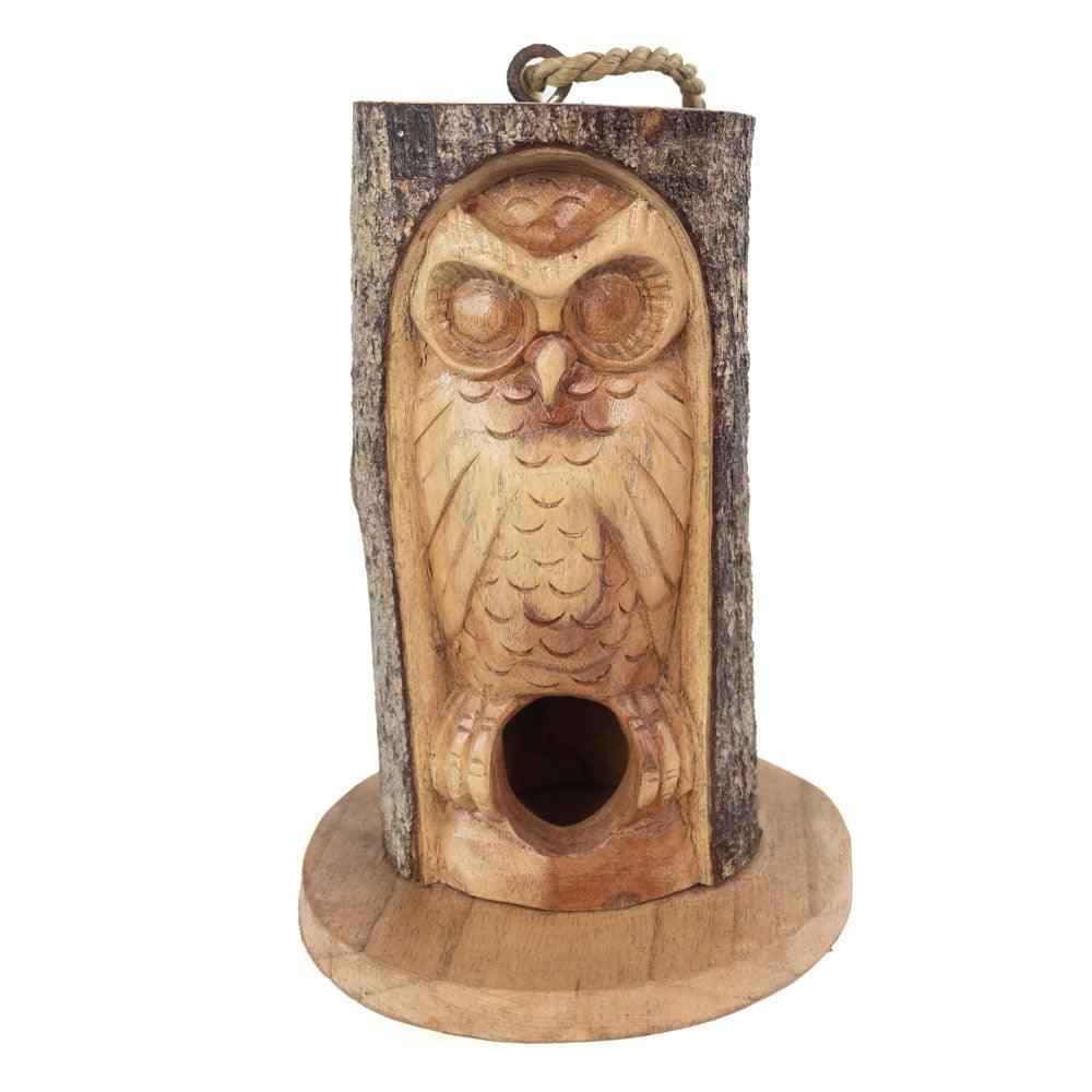 Pine Wood Closed Eye Owl Bird House - DuvetDay.co.uk