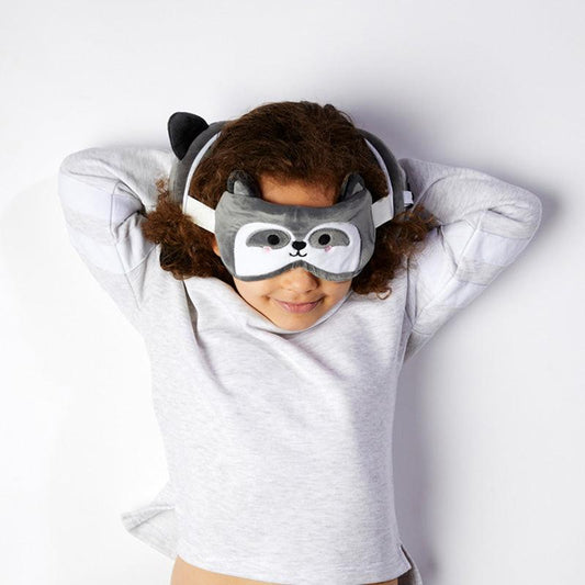 Raccoon Relaxeazzz Plush Round Travel Pillow & Eye Mask Set - DuvetDay.co.uk