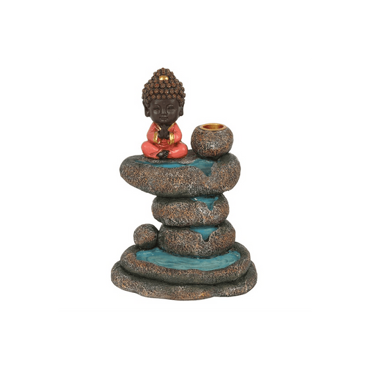 Red Buddha and Rock Pond Backflow Incense Burner - DuvetDay.co.uk