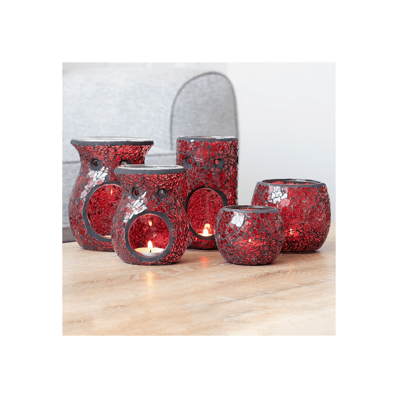 Red Pillar Crackle Glass Oil Burner - DuvetDay.co.uk