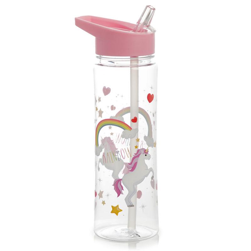 Reusable Enchanted Rainbow Unicorns Shatterproof Tritan 550ml Water Bottle with Flip Straw - DuvetDay.co.uk