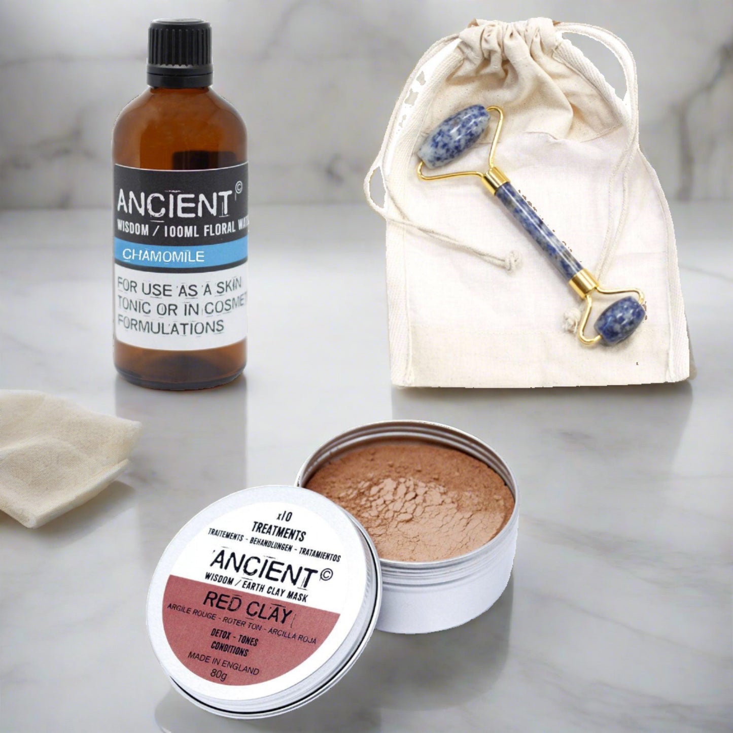 Roller, Red Face Mask and Floral Water Set - DuvetDay.co.uk